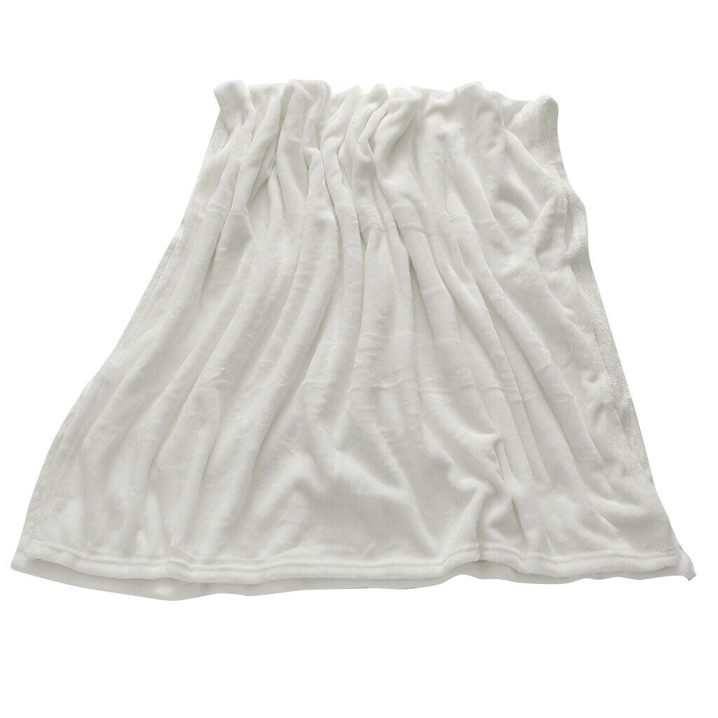 Flannel Fleece Warm Blanket Reversible Sofa Couch Throw 110x150cm White