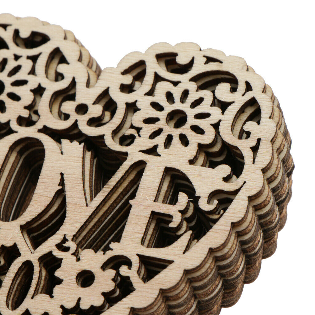 10pcs Wood Cutout Love Heart Embellishments Crafts Wedding