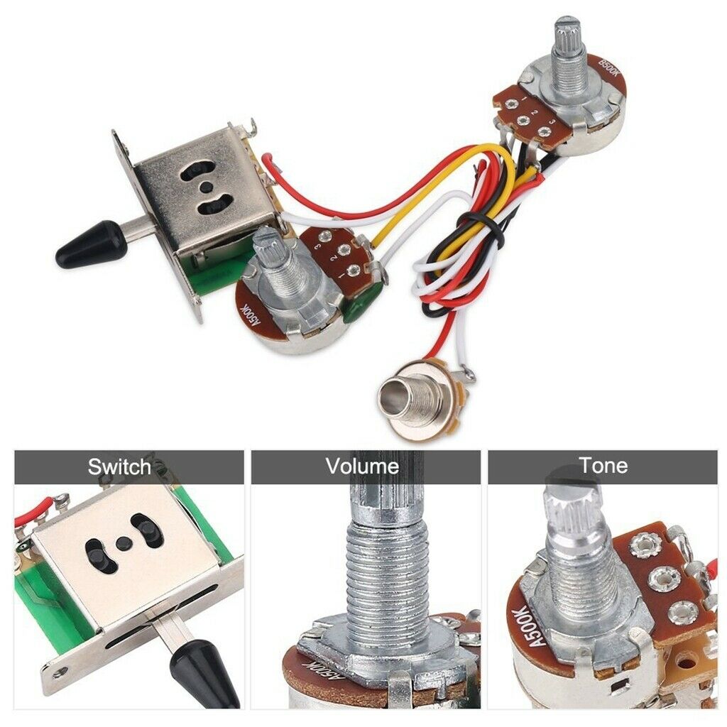 Guitar Wiring Harness 3 Way Toggle Switch 1V1T 500K Pot for Electric Guitars