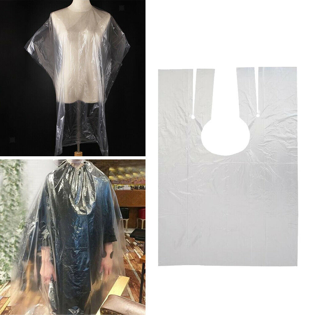 50Pcs Disposable Hair Cutting Cape Clear Hair Salon Gown Capes + Clips