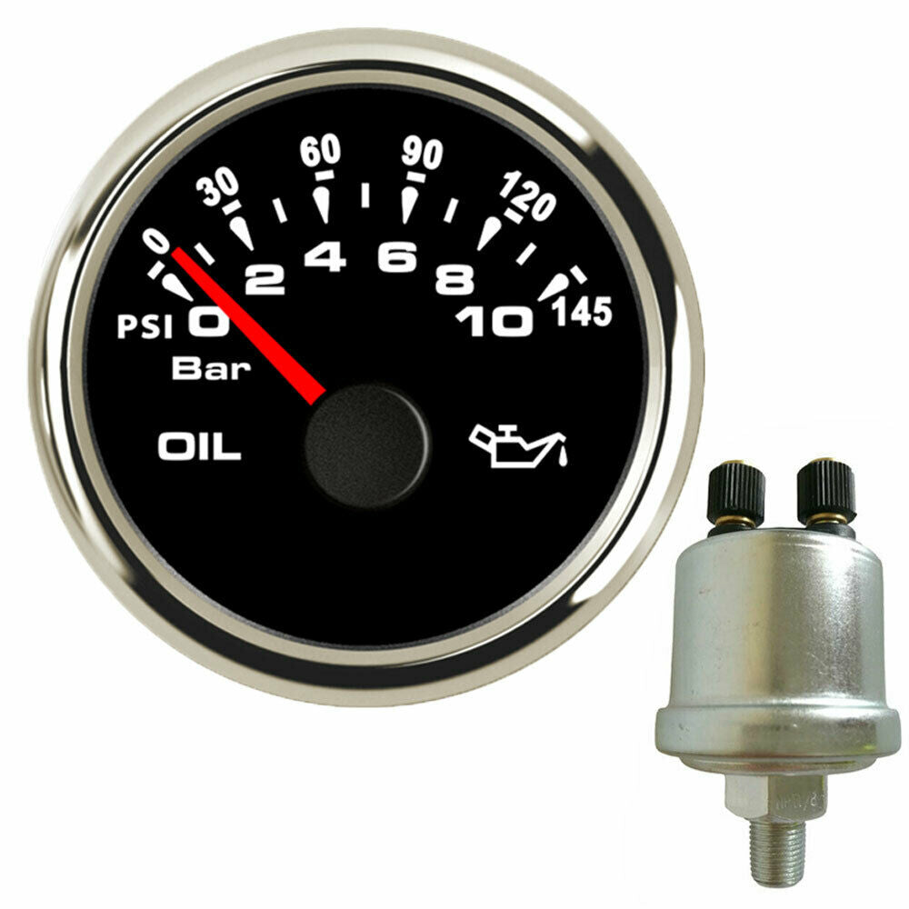 52mm black oil pressure gauge with sender 10-184ohms for car marine 7 colors led