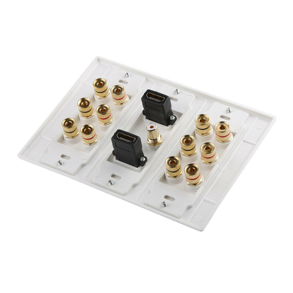 6.1 Surround Speaker Wire Wall Banana Post Face Plate 2   Ports White