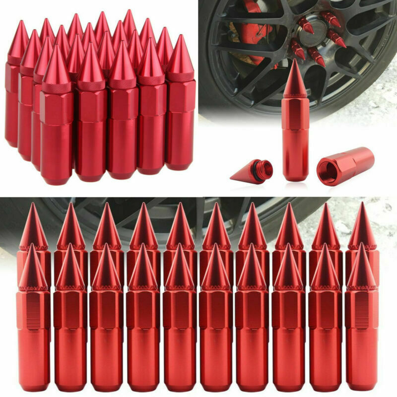 20pc Red M12X1.25 Aluminum Spiked 60mm Extended Tuner Wheels / Rims Lug Nuts