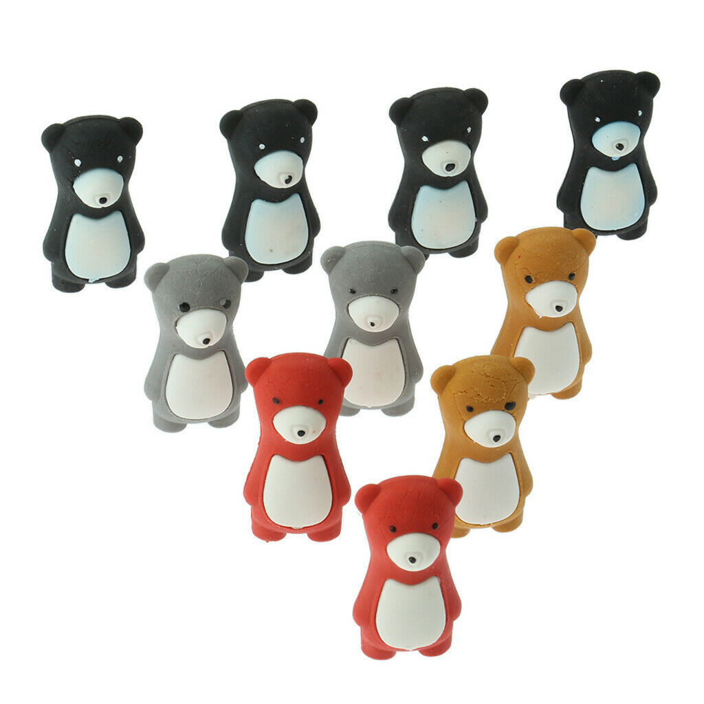10pcs/Pack Attractive Cartoon Bear Animals Pencil Erasers for Kid Multicolor