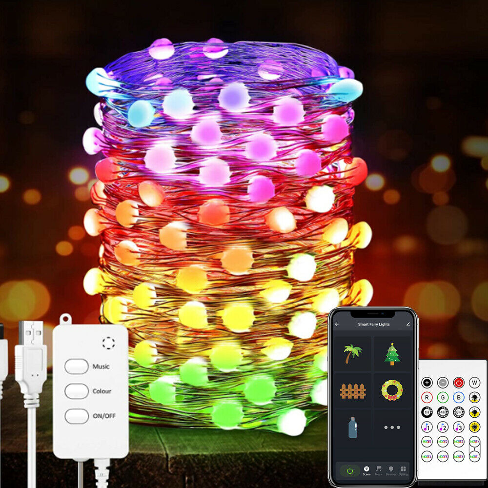 10M Bluetooth APP IR Remote Control Christmas Adjustable Light String RGB LED