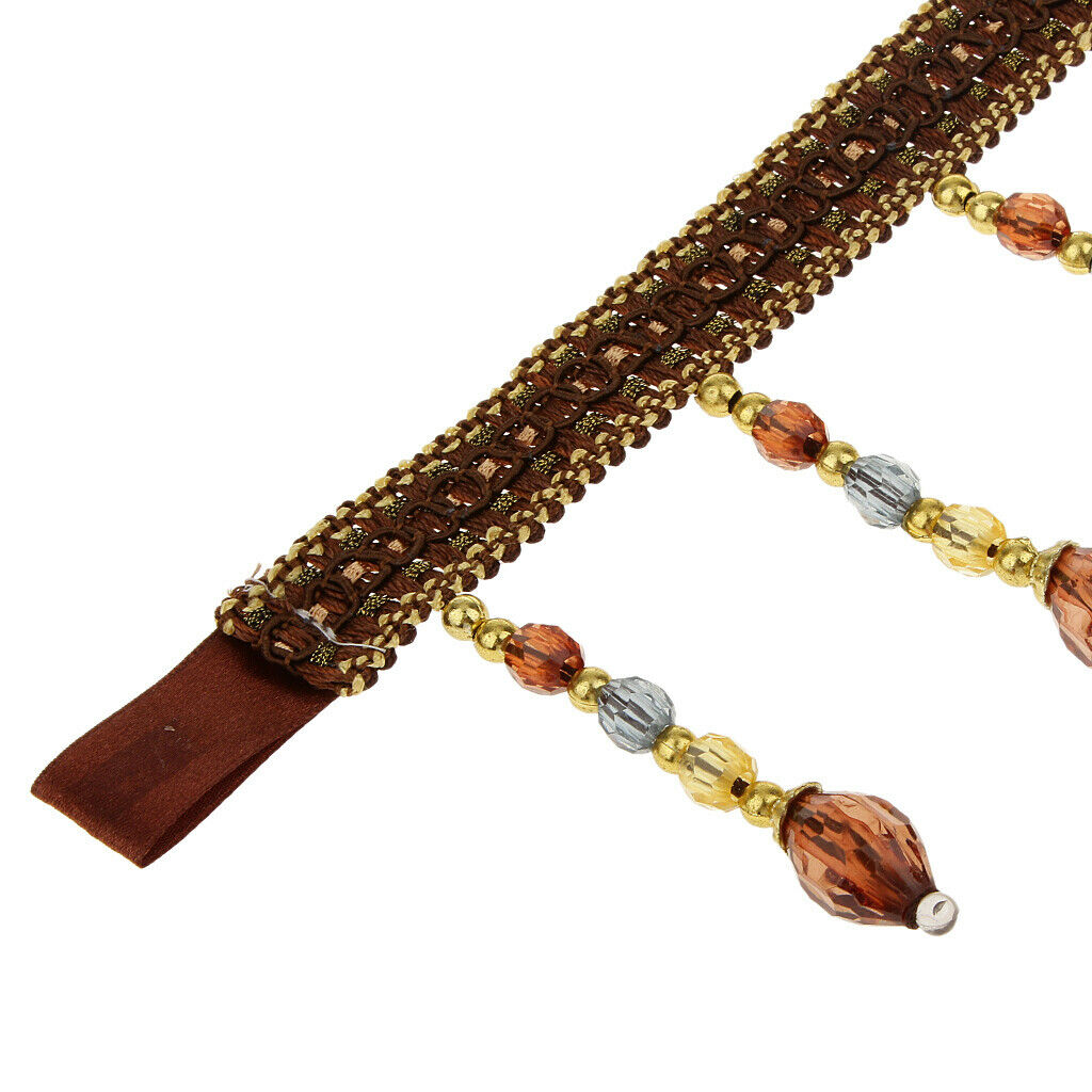 2x Crystal Beads Curtain Rope Tiebacks Tie Belt for Room Window Decor Brown