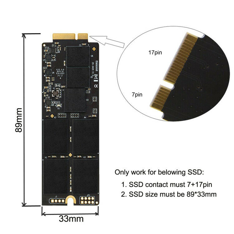 2.5" SATA 22pin to Macbook 2012 Retina Pro A1425 A1398 MC975 17+7pin SSD Case