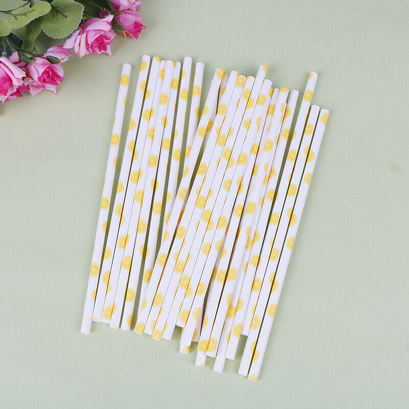 25pcs/lot Yellow Lemon Drinking Paper Straws Christmas Baby Shower Decora.l8