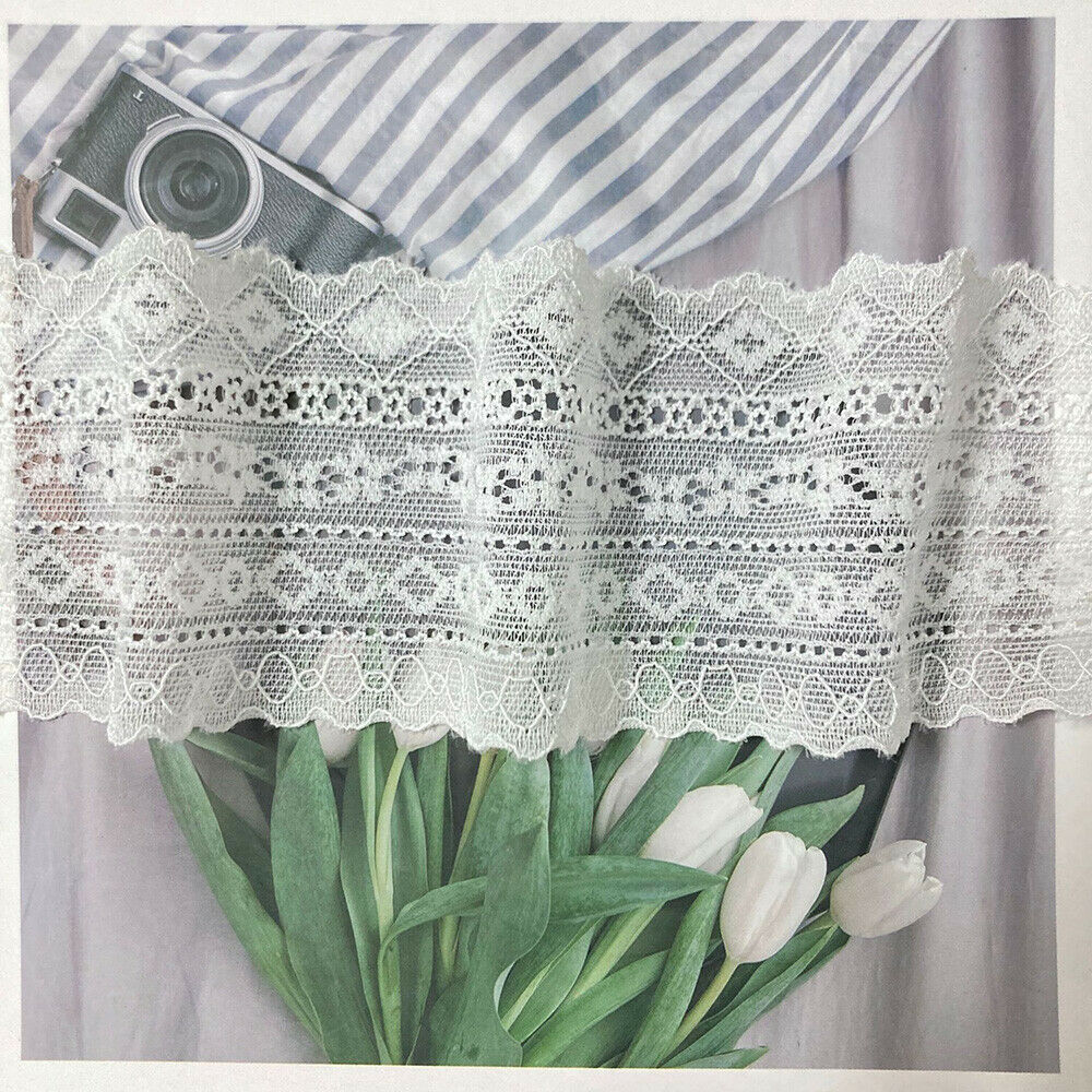 3Y Elastic Band Flower Embroidered Trim Lace Ribbon Fringe Clothing Sewing DIY