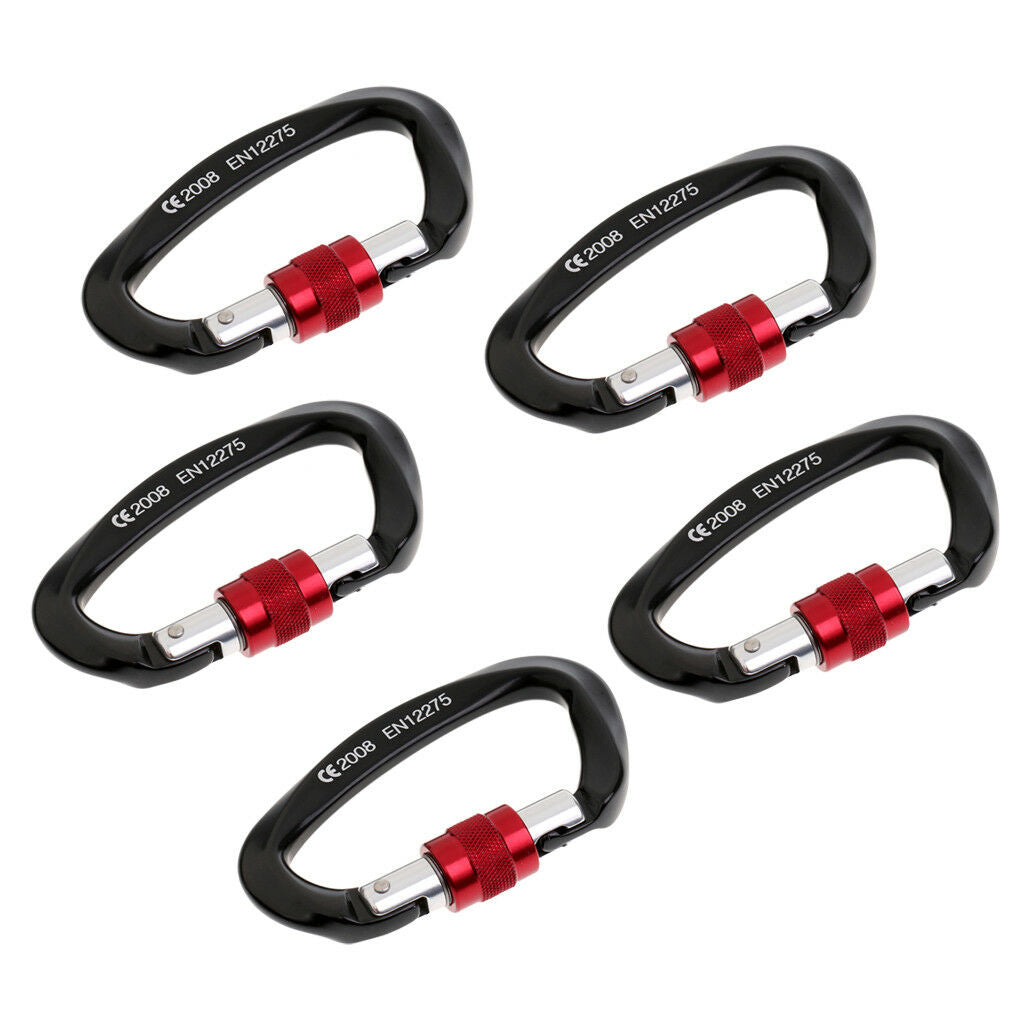 5Pcs 25KN Rock Climbing Tree Arborist Screw Locking Carabiner Hook Dog Clip