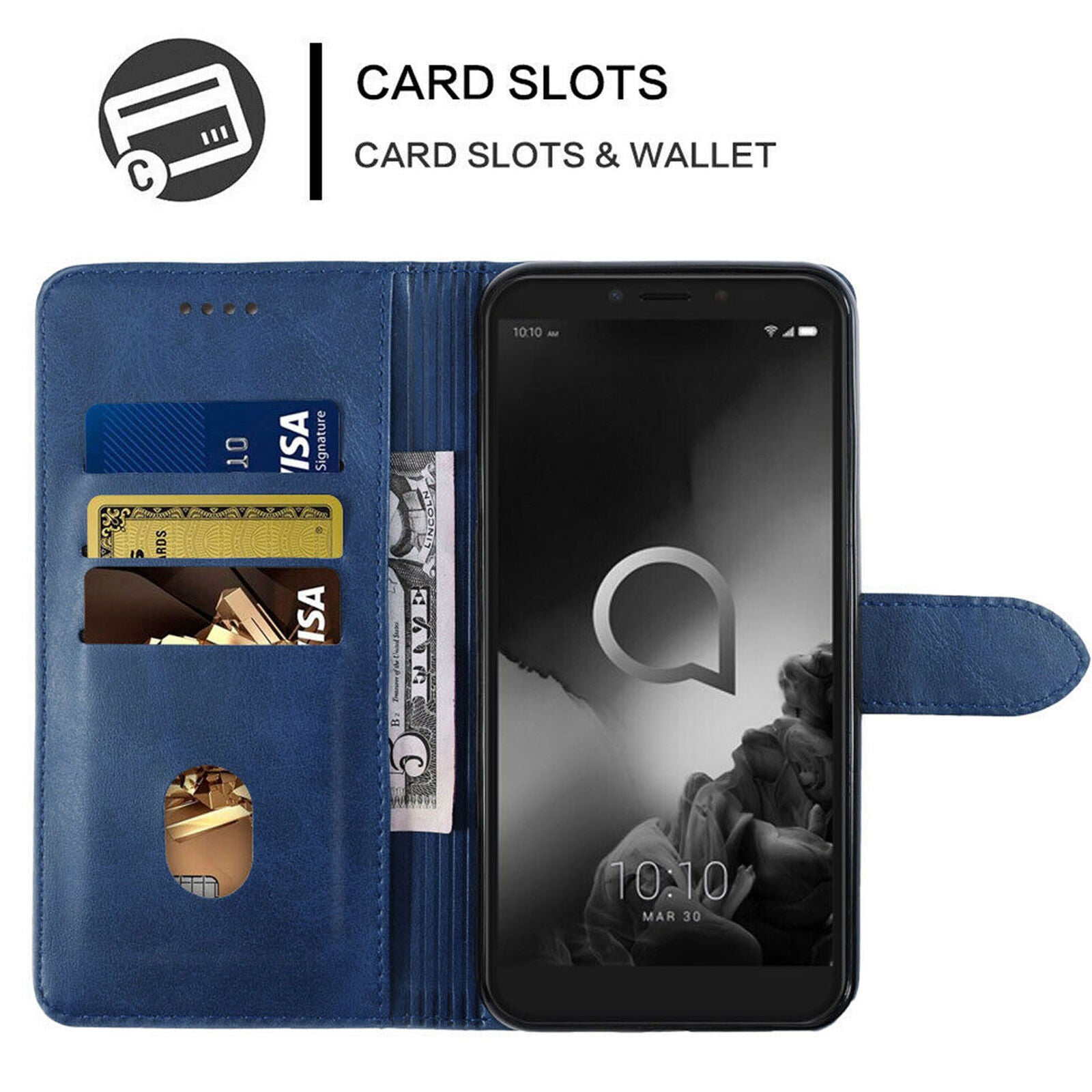 For Alcatel 1S Book Case Mobile Phone Flip Wallet Cover Protective Case Bumper
