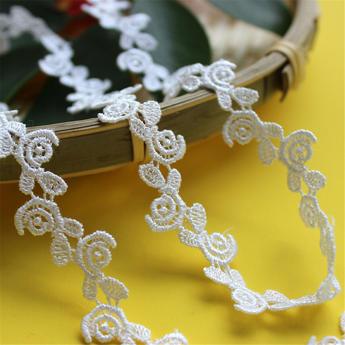 2Yds Embroidery Floral White Cotton Lace Trim Ribbon Wedding Fabric Sewing Craft
