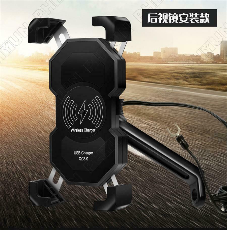 Motorcycle Phone Holder 15W Qi Wireless Smart Charger Semiautomatic Bracket 2in1