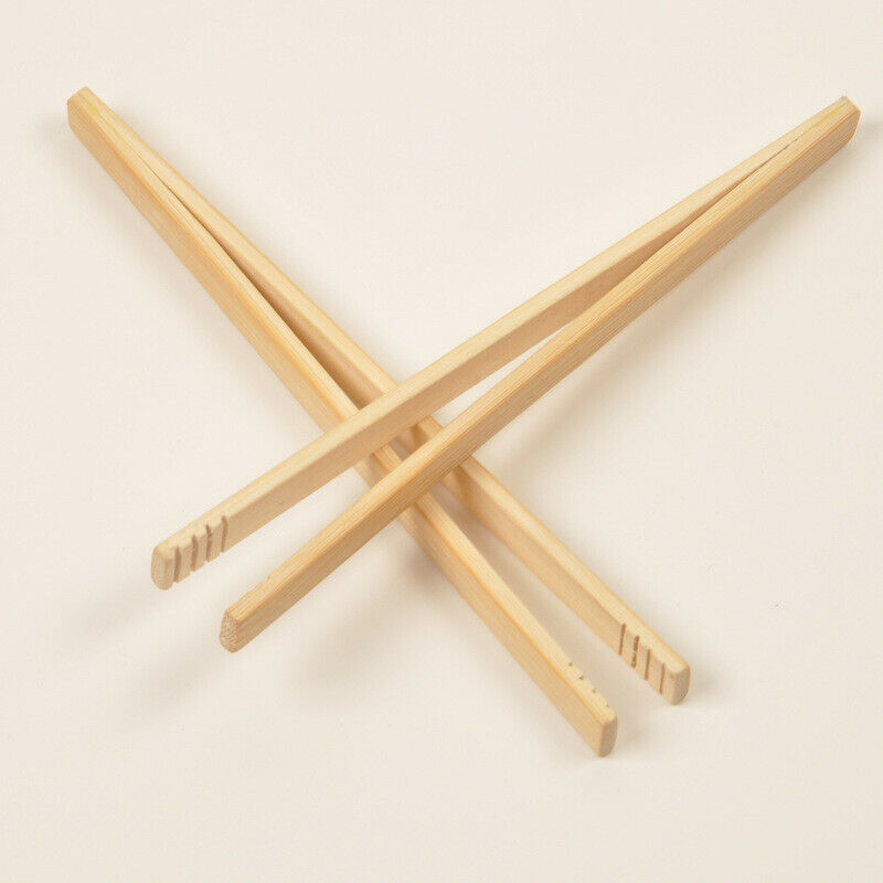 Bamboo Tongs Wood Food Toast Salad Tongs Toaster Bacon Sugar Ice Tea Tong C KX