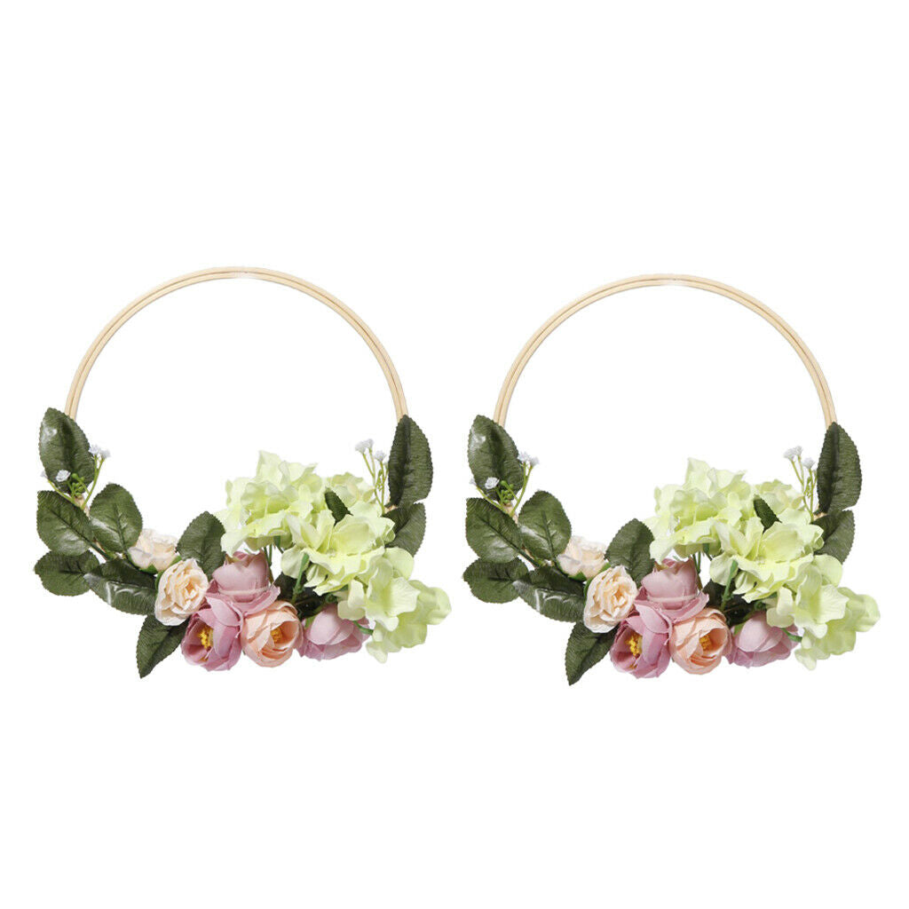 2x 20cm 8" Artificial Flower Hoop Wreath Garland Hanging Home Decor Wedding