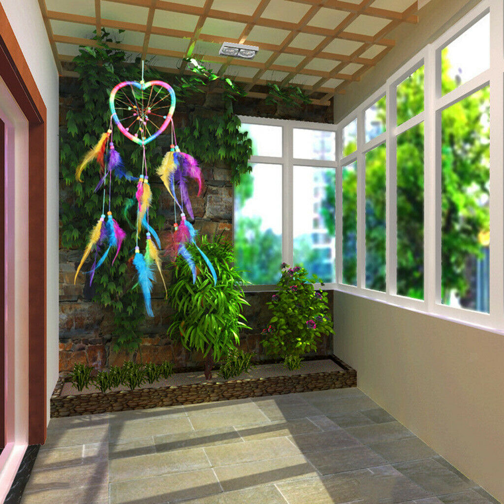 Boho Rainbow Heart Shape Feather Hanging Decoration 58cm