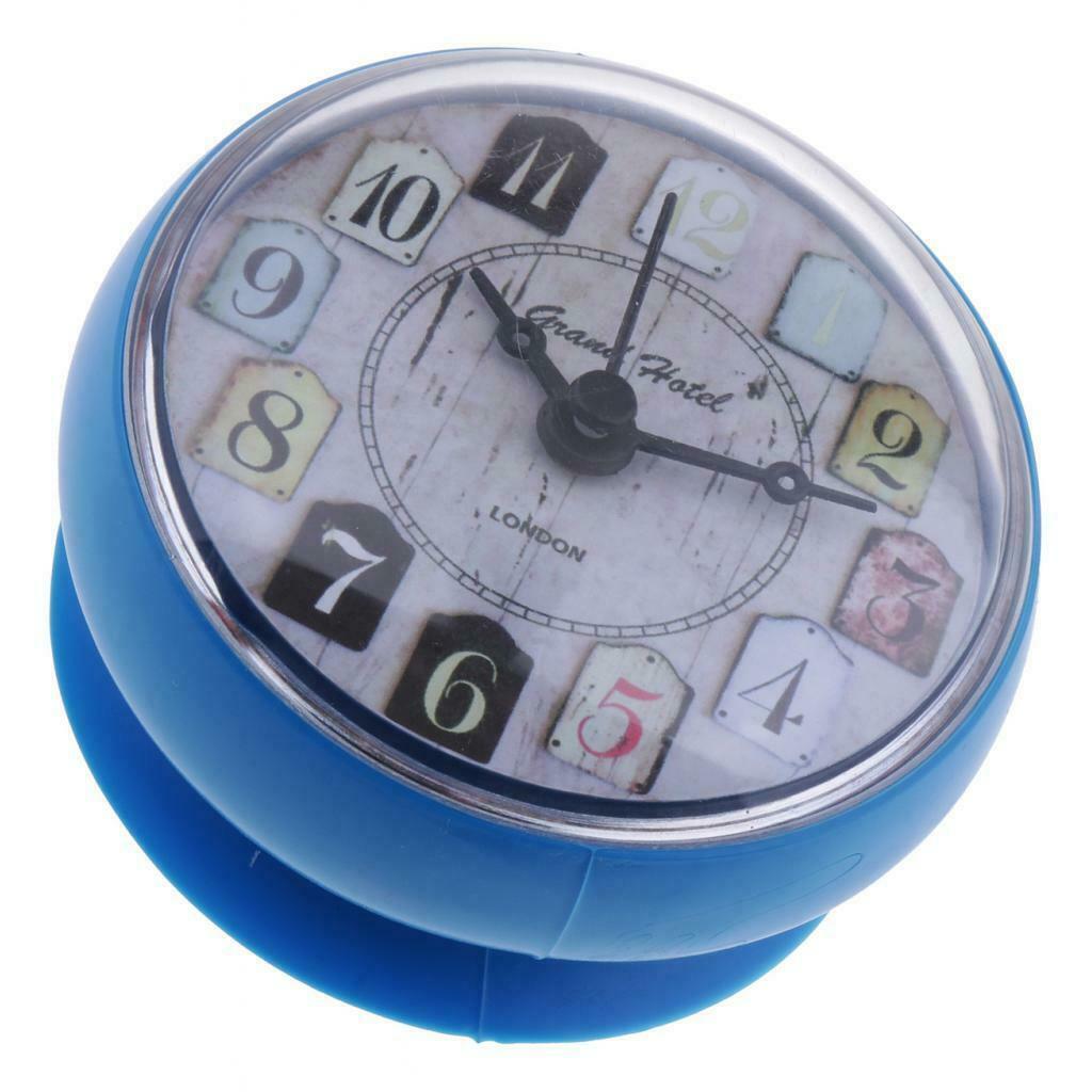 Mini Wall Clock Suction Cup Water Resistant for Bathroom Kitchen Blue