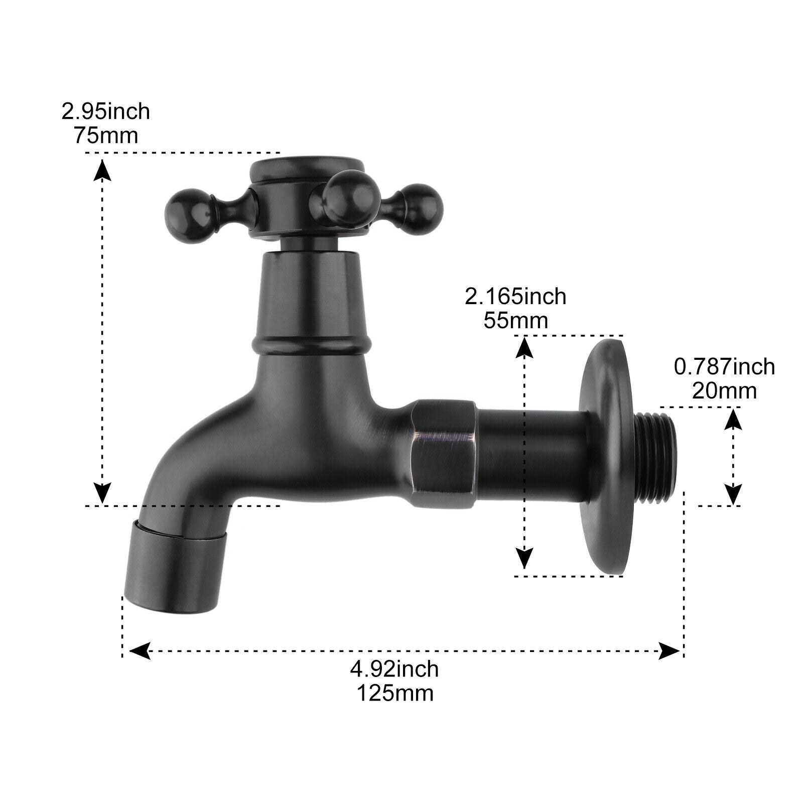 Wall Mounted Water Tap Garden Faucet Washing Machine Bibcock Tap Black B