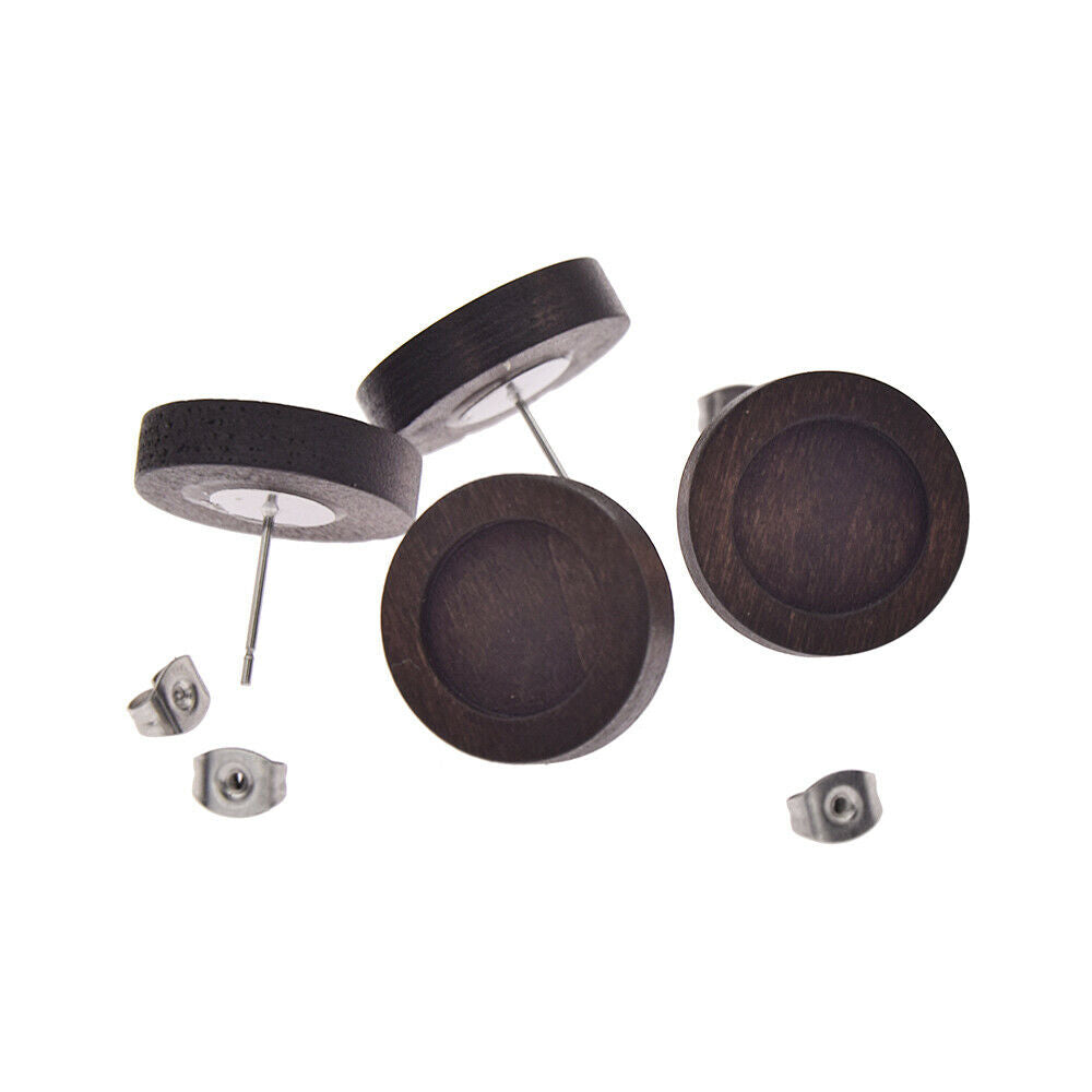10 Pcs Wood Cabochon Cameo Stud Earring Base Settings Blank Jewelry Findings DIY