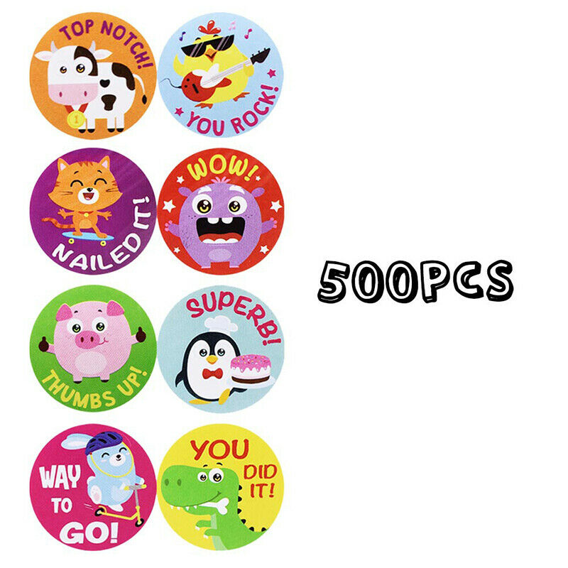 500Pc Cartoon Animal Reward Encouragement Waterproof Stickers Roll Toys F.l8