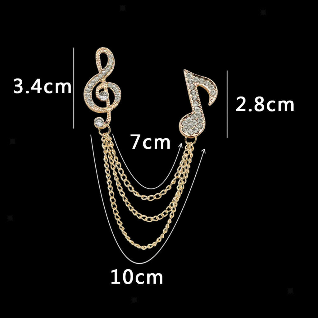 Crystal Rhinestone Music Symbol Lapel Pin Suit Corsage Tassel Chian Brooch