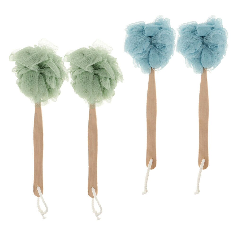 Pack of 4 Wood Stick Shower Body Brush Back Scrubber Exfoliator Face Washing