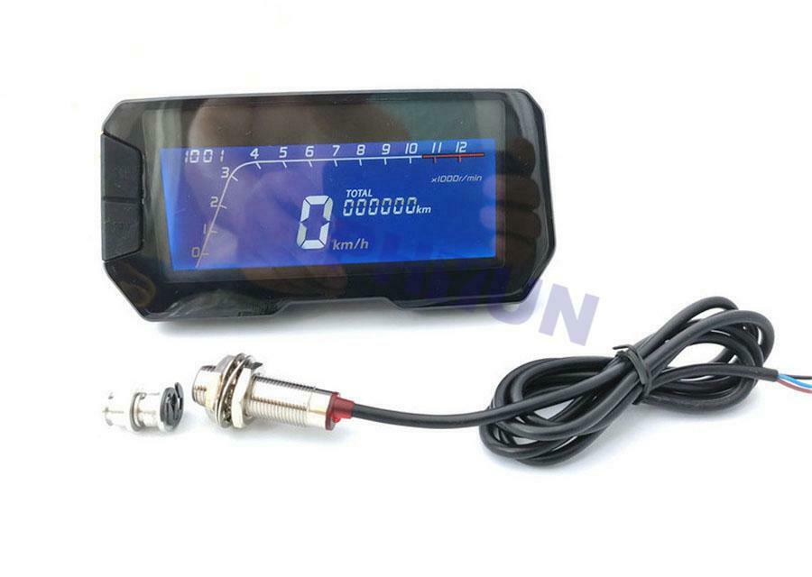 DC 12V Blue LCD Motorcycle Speedometer Odometer Tachometer with Sensor Cable