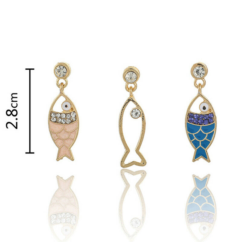 3Pcs/Set Fashion Women Bohemian Sea Fish Crystal Dangle Stud Earrings Jewelr Qx