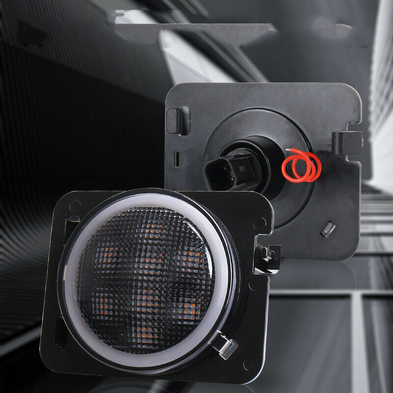 2PCS Front Fender Side Marker LED Lights w/ Angel Eye fit for Jeep Wrangler JK
