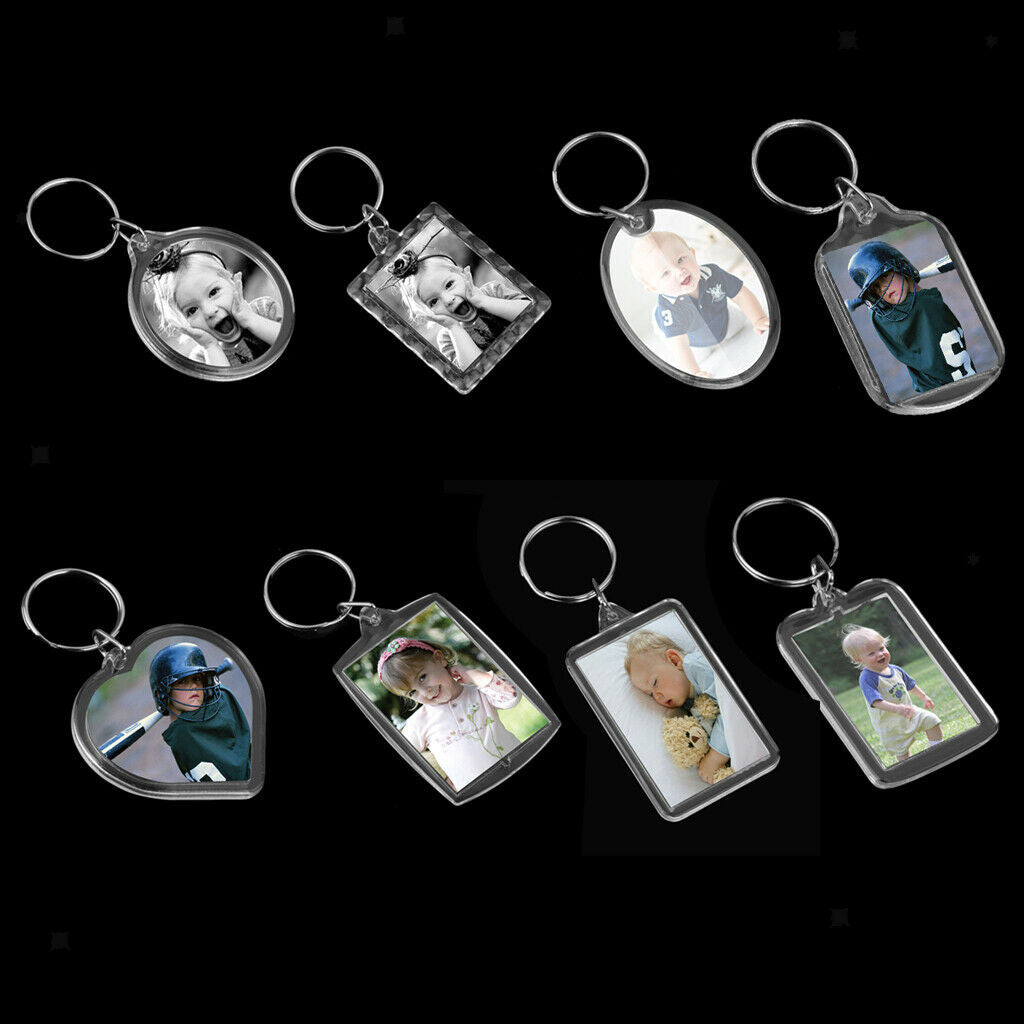 50X Unisex Acrylic Metal Rectangle Key Keychain Blank Photo Picture Frame