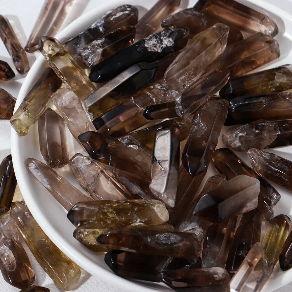 Natural Smoky Quartz Crystal Monocrystal Reiki Wand Healing Points Stone Bulk