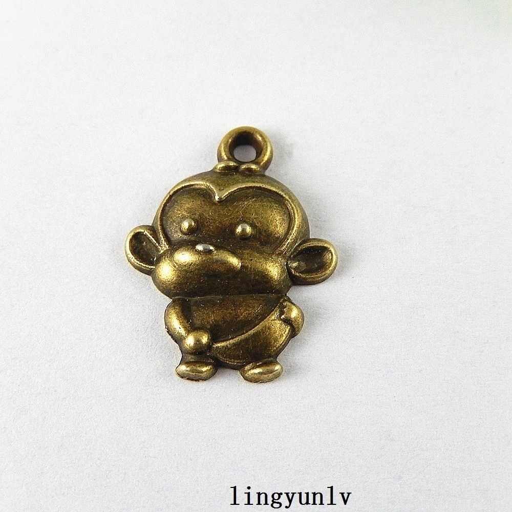 15 Retro Bronze Cartoon Monkey Charm Animal Alloy Pendant Jewelry Craft 26*20mm
