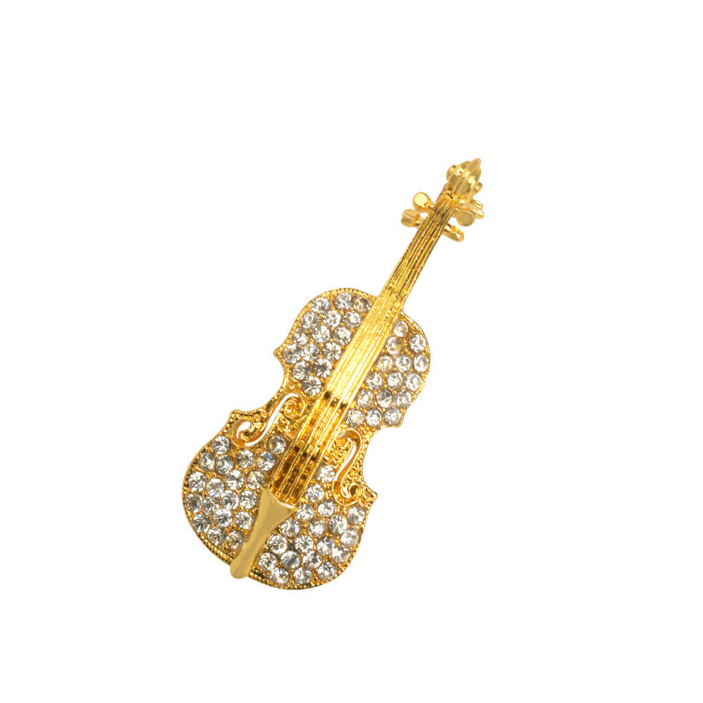 2x Women Jewelry Antqiue Violin Crystal Autumn Clothing Accessories Brooch Pin