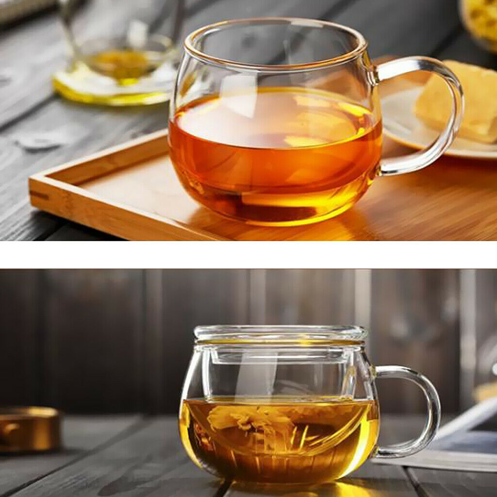 -Resistant Transparent Glass Cup Tea Cup with Lid Infuser Filters 350ml