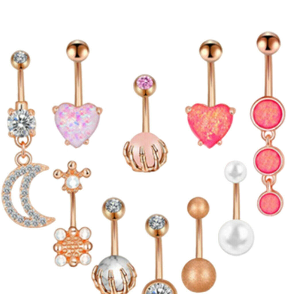10PCS 14 Guage Stainless Steel Belly Button Rings Body Piercing Jewelry