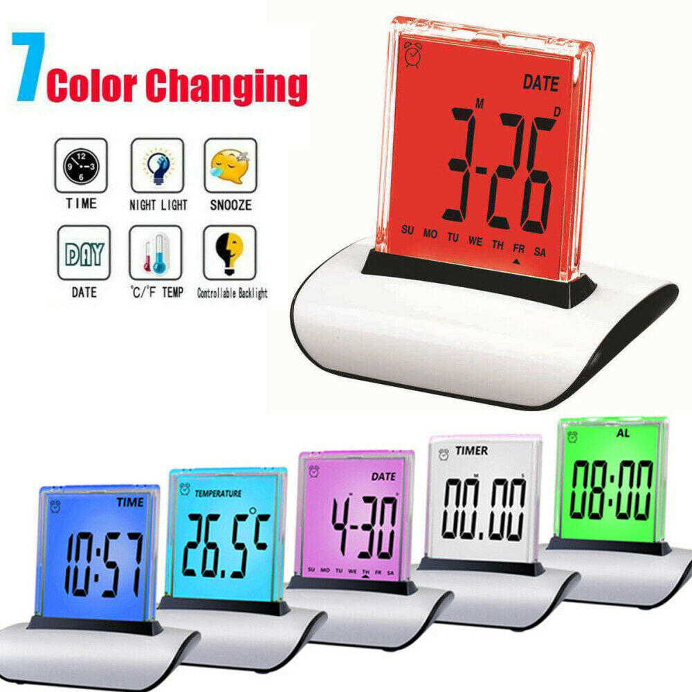 Digital LCD Alarm Clock 7 Color LED Backlight Desk Clock Thermometer Timer Light
