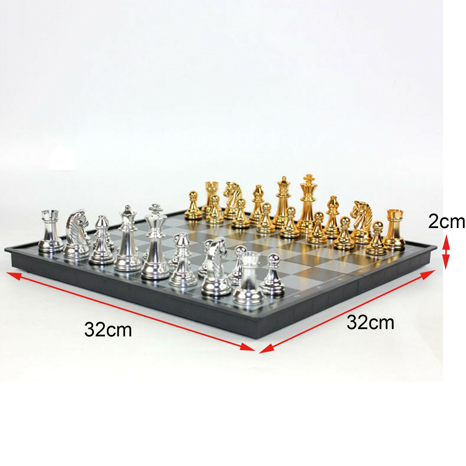 Travel Chess Set with Folding Magnetic Chess Board Metal Chess Pieces 32cm