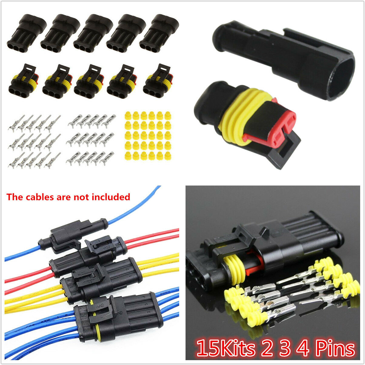 15 Kits 2 3 4 Pins Way Sealed Waterproof Electrical Wire Connector Plug Car Auto