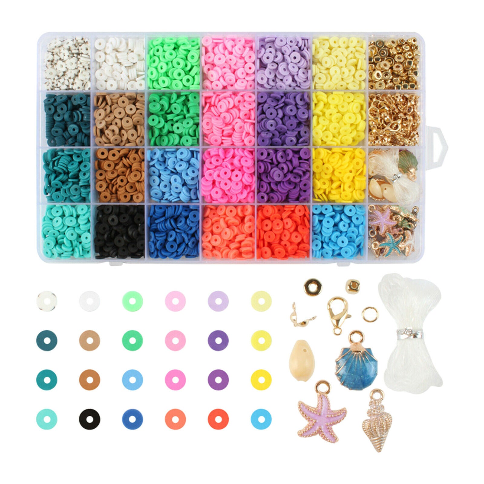 28 Grid Polymer Clay Beads Charms for DIY Bracelets Jewelry Making