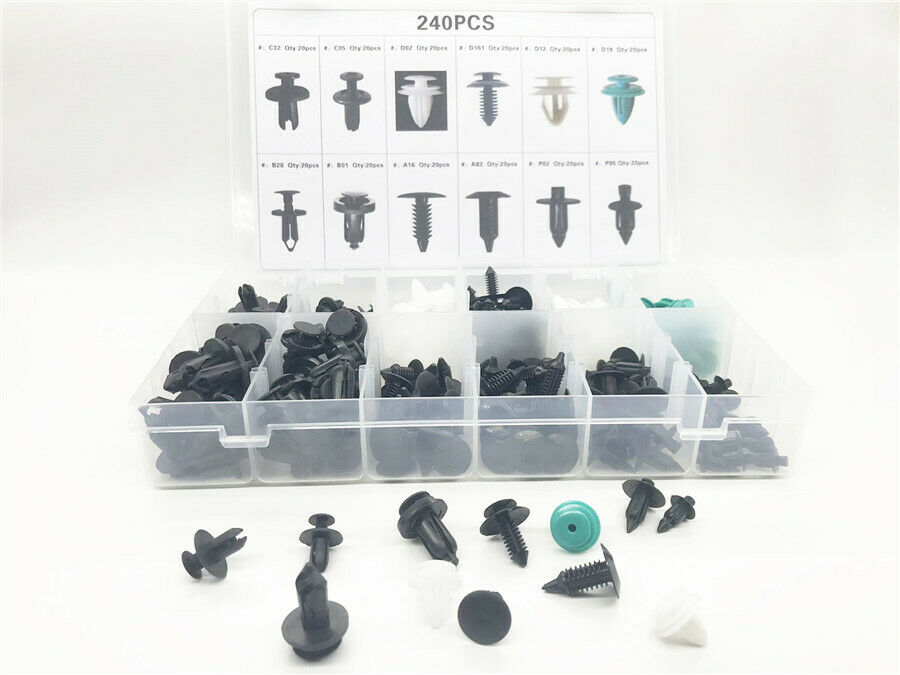 240Pcs 12 Kinds Car Door Panel Bumper Fender Retainer Push Rivet Fastener Clips