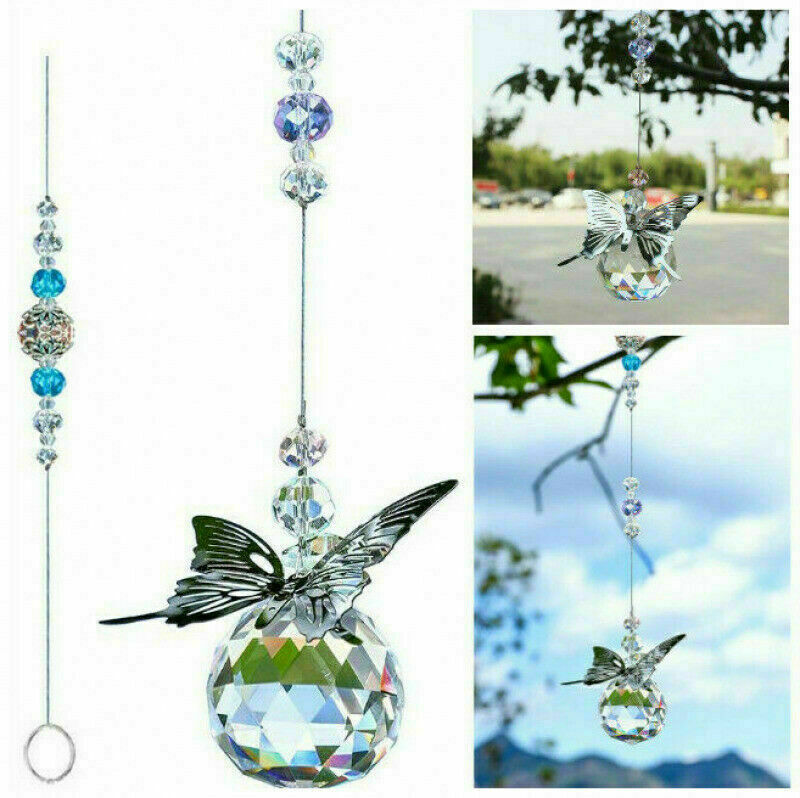 Crystal Prisms Ball Suncatcher Butterfly Hanging Ornament Home Car Pendant Decor