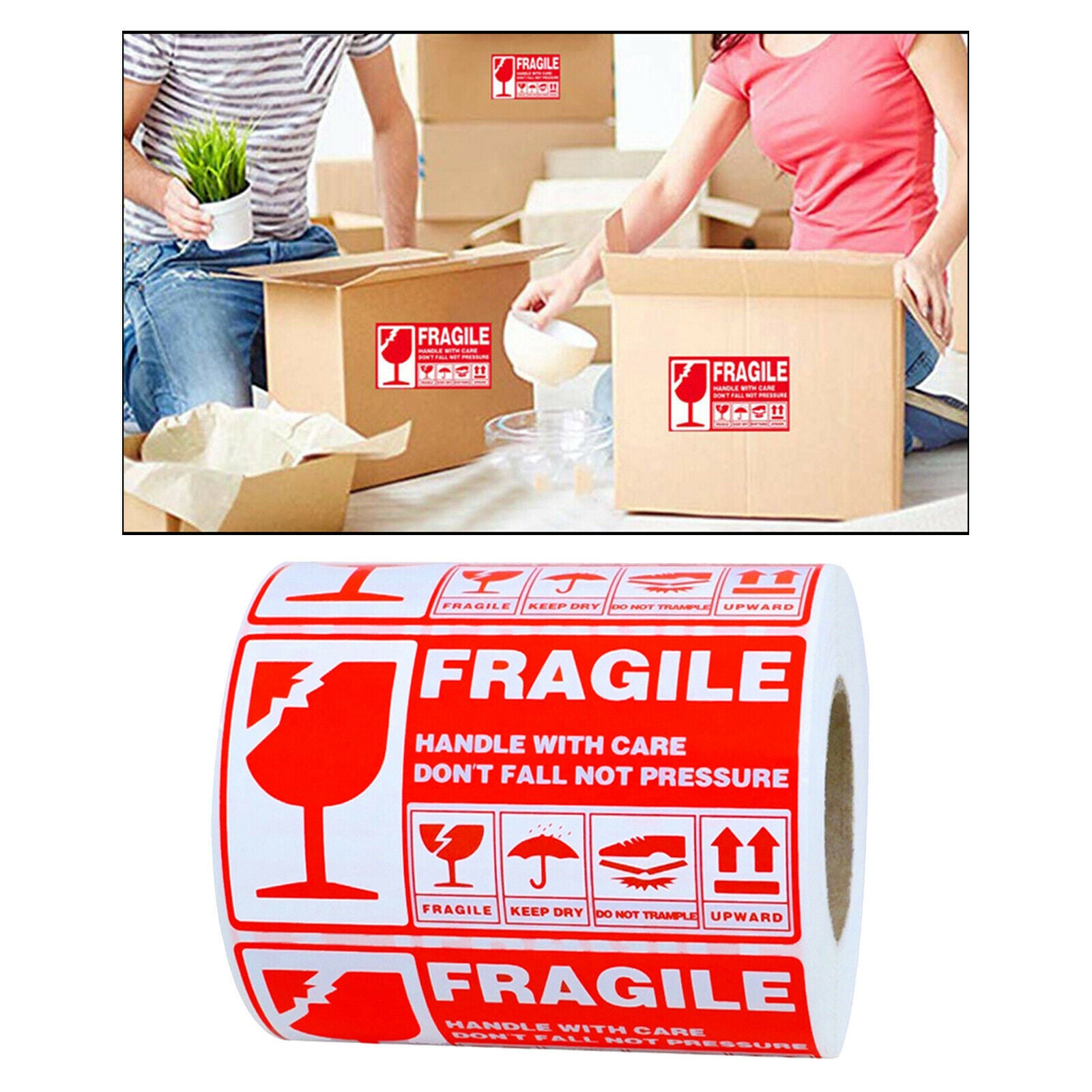 1 Roll 300 Labels Red Fragile Stickers Packing Decoration Labels Handy