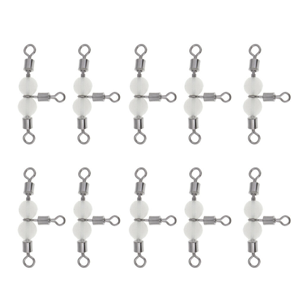 20pcs Durable 3-Way Swivels Connectors with Glow Bead T-shape Swivels Rolling