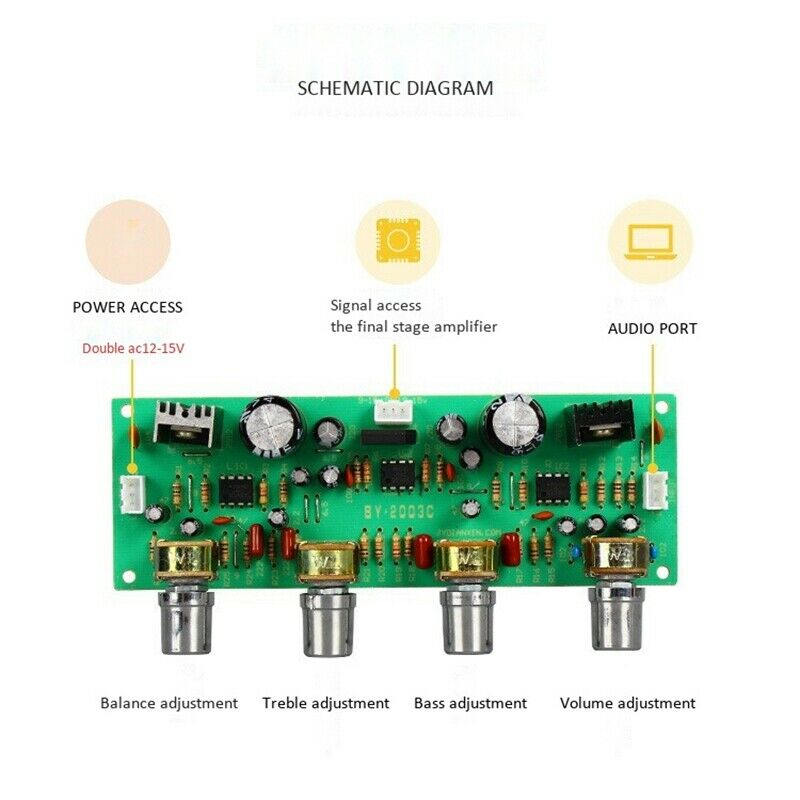12V NE4558 HIFI Preamp Tone Board Bass Treble Volume Control Pre-Amplifier BoaD2