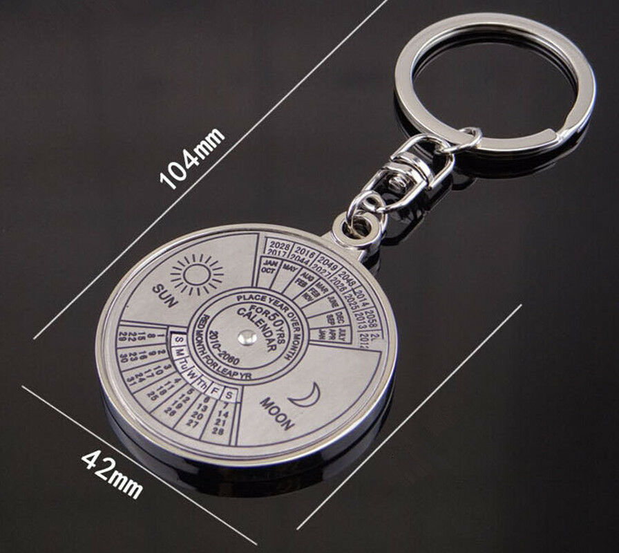Modern Perpetual Calendar Keyring Keychain Novelty Metal Key Chain Ring 50 Years