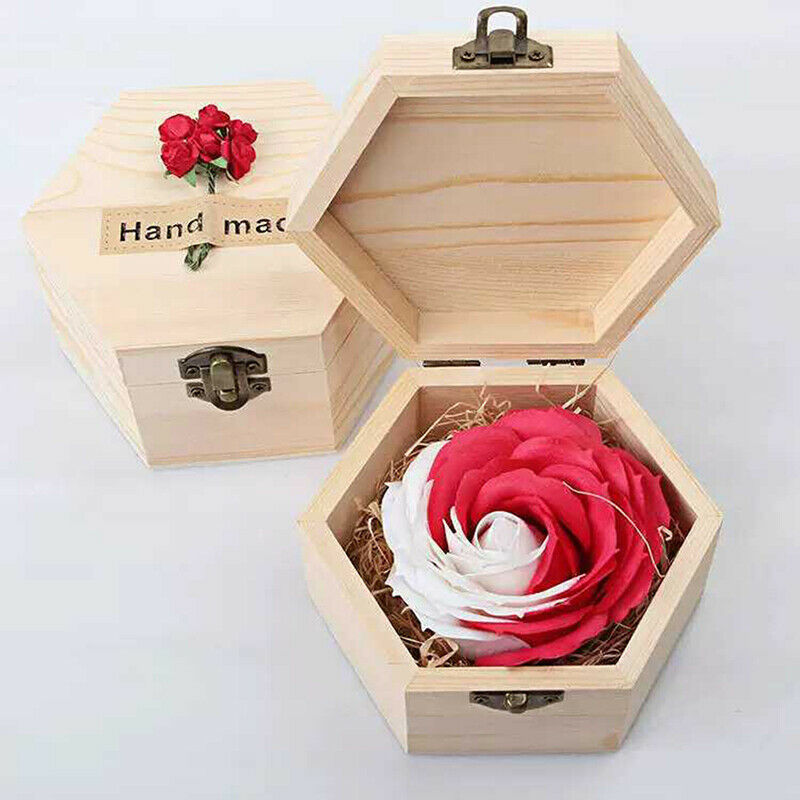 Wooden Retro Jewelry Box Desktop Natural Wood Clamshell Storage Hand Deco.l8