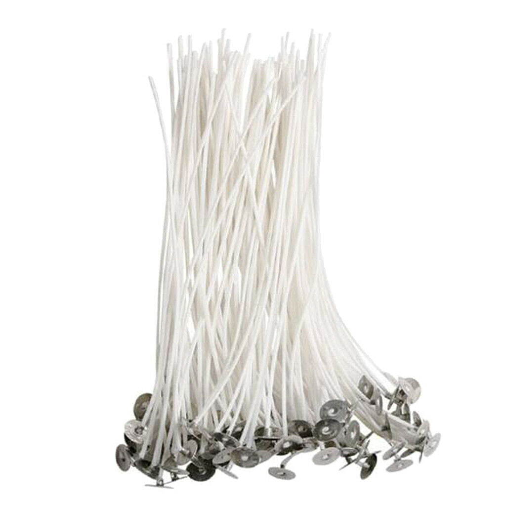 100Pcs Cotton Candle Wicks w/ Sustainers for DIY Wedding Home Candles Making 9cm
