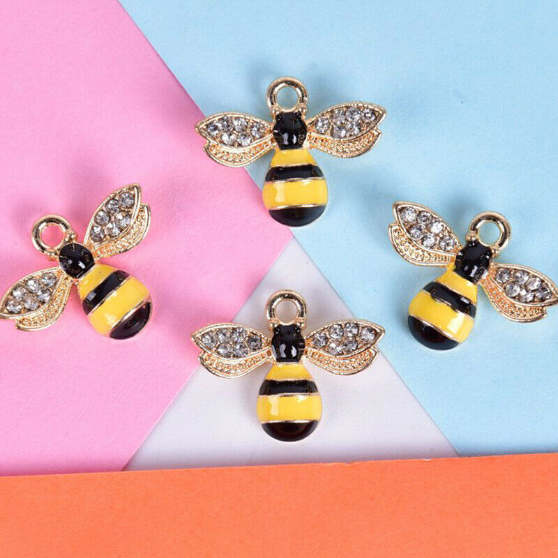 10Pcs/Set Enamel Crystal Honeybee Charms Pendant Jewelry DIY Making CraftNWUV SJ