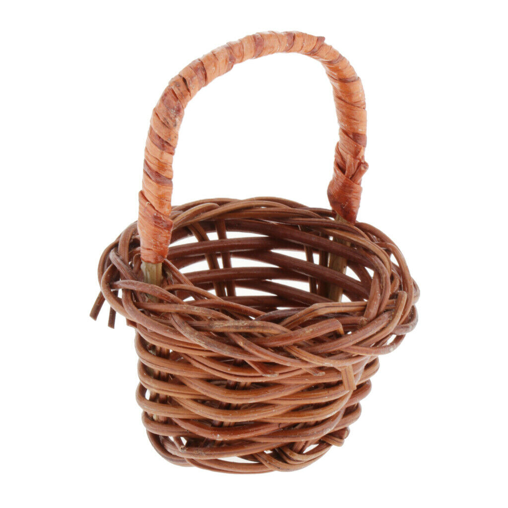 1/12th Miniatures Handmade Basket Container with Handle Simulation Furniture