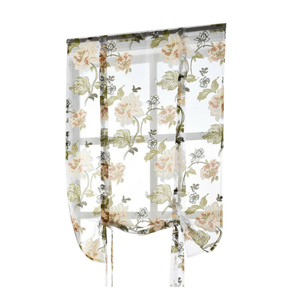 Flower Design Roman Window Curtain Sheer Voile #1 Yellow 80x100cm